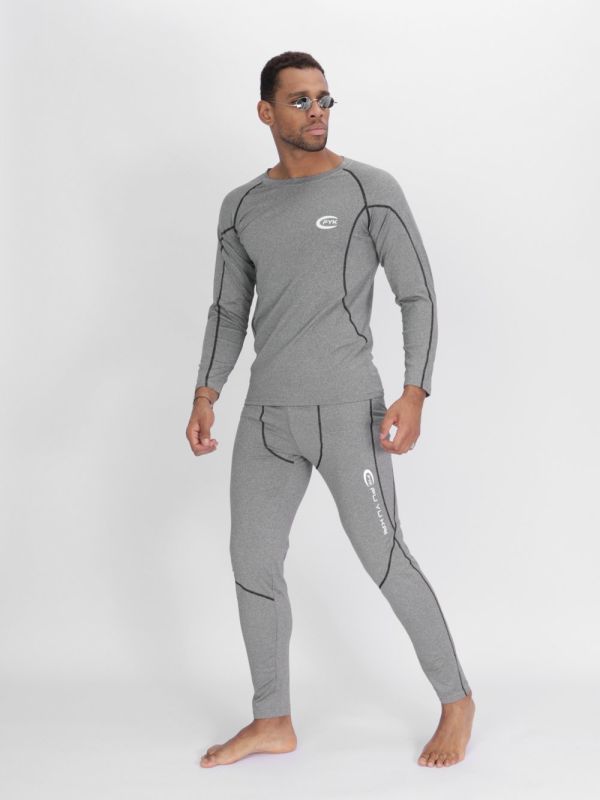 Light gray unbrushed men's thermal underwear set 2212SS
