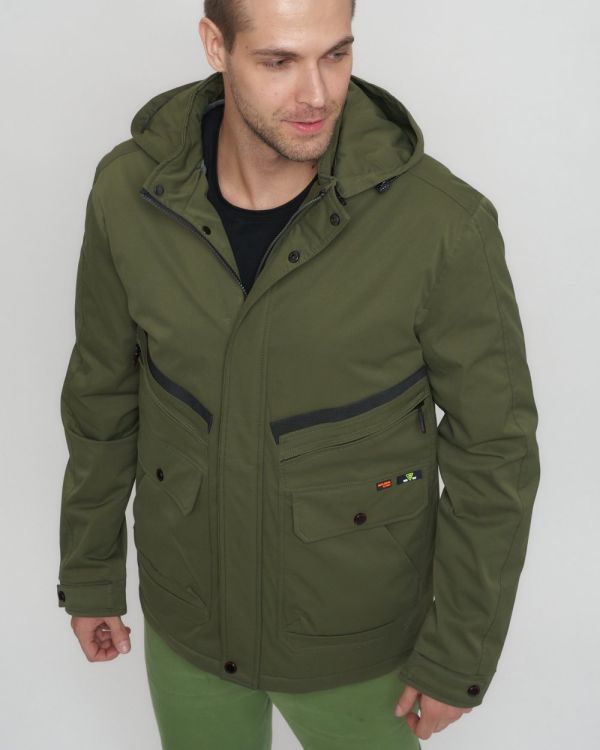 Sports jacket for men with a hood in khaki 8596Kh