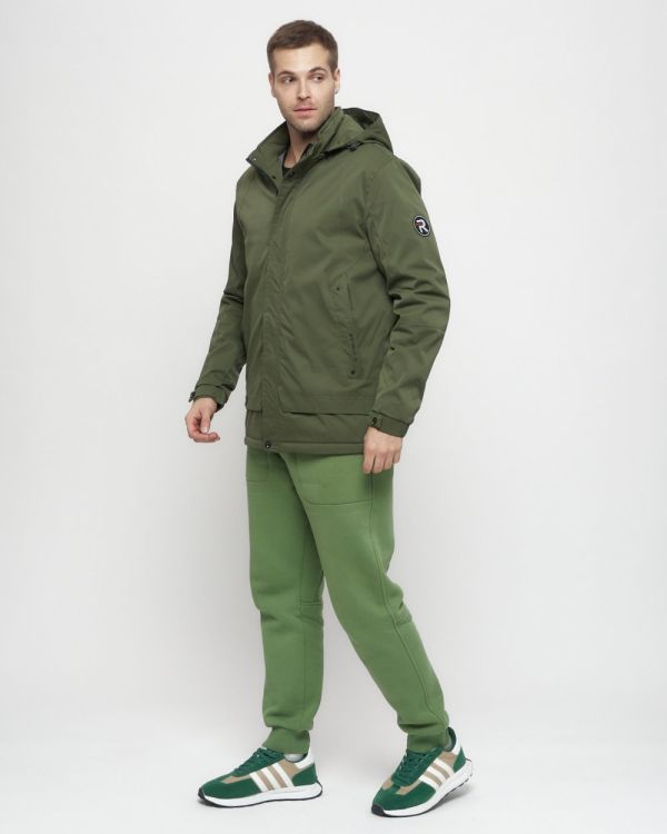 Sports jacket for men with a hood in khaki 8599Kh